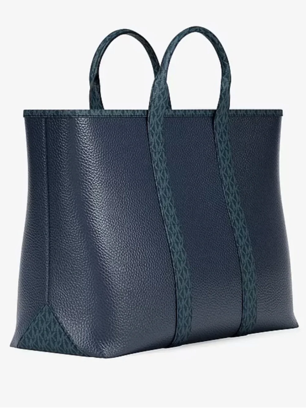 Michael Kors Navy Leather Tote with Logo-Trim Handles